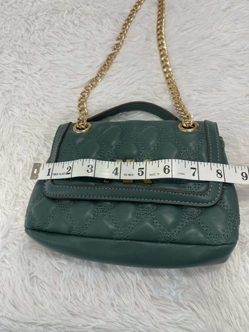 Anne Klein Quilted Dark Green Crossbody with Gold Chain - Picture 7 of 9